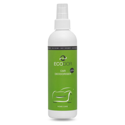 Fles Ecodor EcoCar 0.25 liter, een compacte ontgeurder voor auto, boot en caravan.